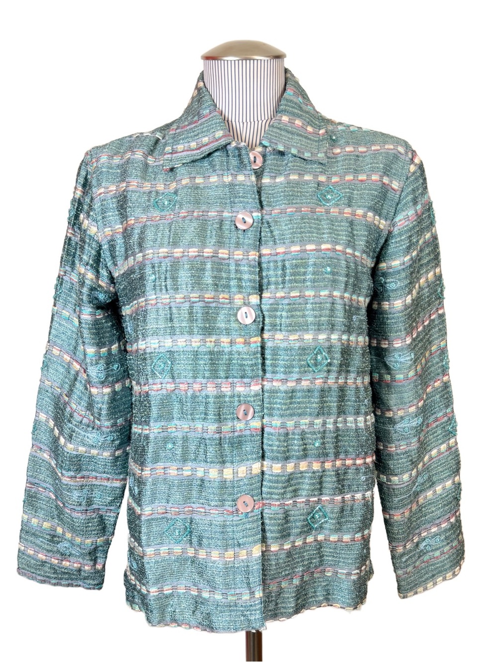 Coldwater Creek Vintage Silk Blend Embroidered Beaded Boho Jacket XS